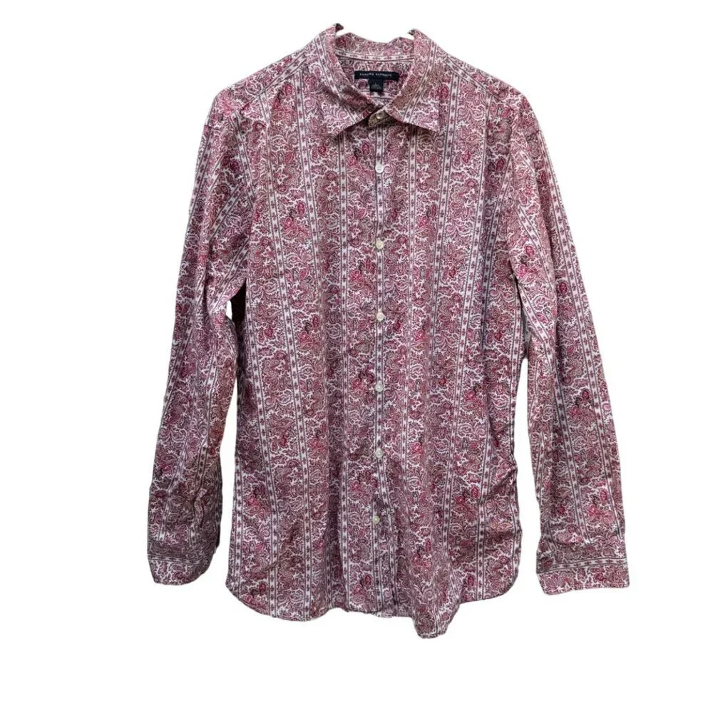 Mens Banana‎ Republic L Long Sleeve Paisley Shirt Contrasting Roll up Sleeves
